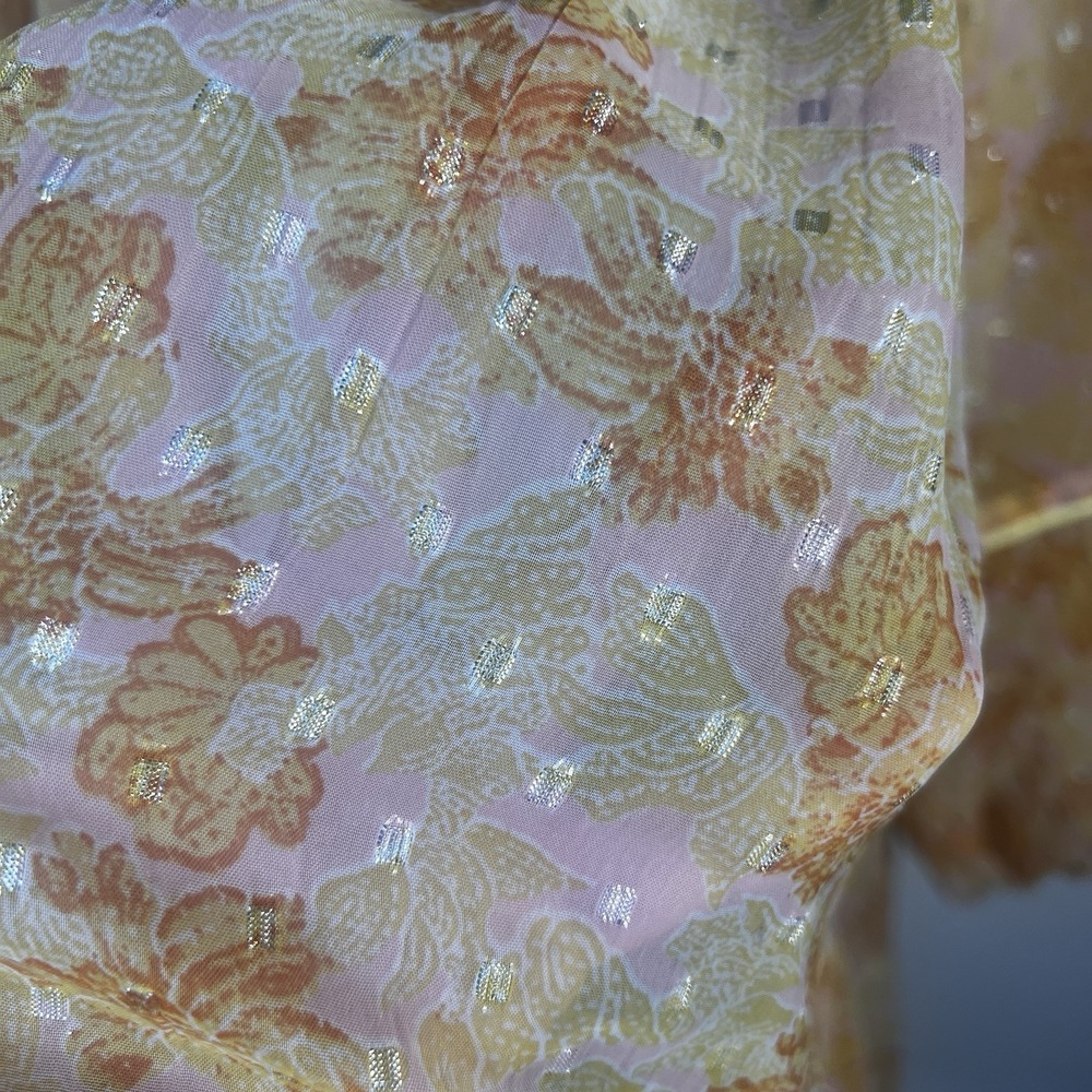 Free People Summers Orange Metallic Sheer Floral Tassel Festival Swing Dress Med - Picture 11 of 13